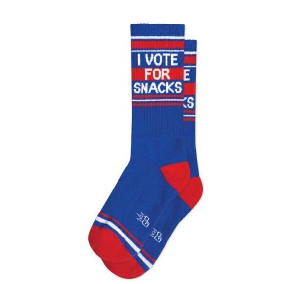 NWT Gumball Poodle unisex red, white & blue election I Vote For Snacks Gym Socks - Picture 1 of 5